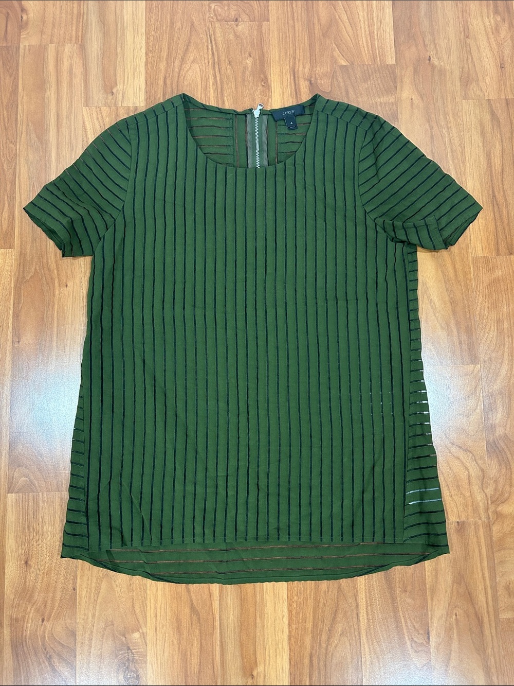 J. Crew Olive Green Short Sleeve Striped Blouse